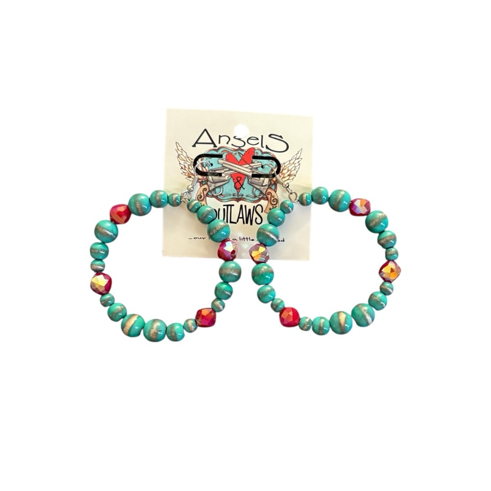 Turquoise & Red Beaded Earrings